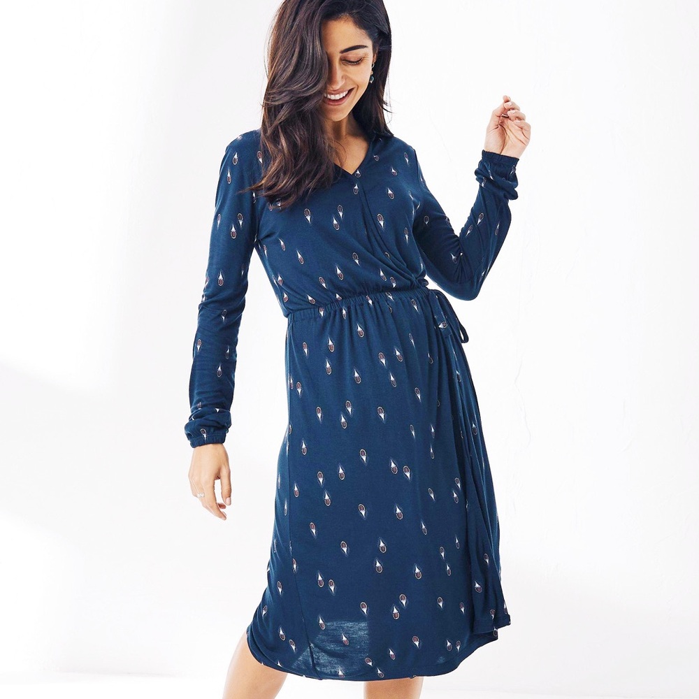 Fat face navy printed wrap dress sz 6